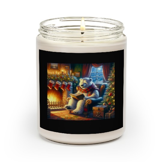 Winter Tales-Merry Cozy Bear Reading by Fireplace Scented Candles