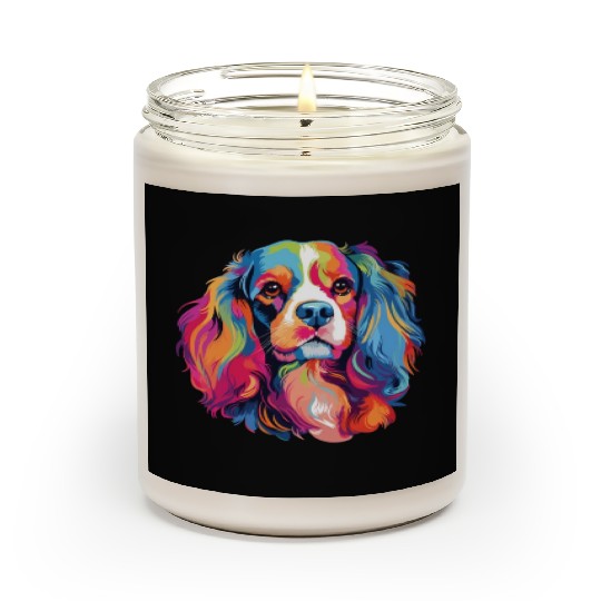 Watercolor Colorful Cavalier King Charles Spaniel Scented Candles