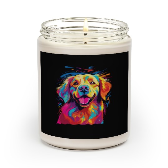 Watercolor Colorful Golden Retriever Scented Candles