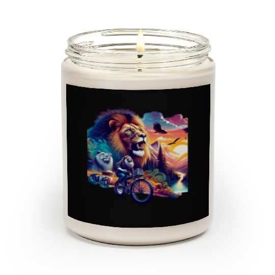 Lion on a bike Scented Candles