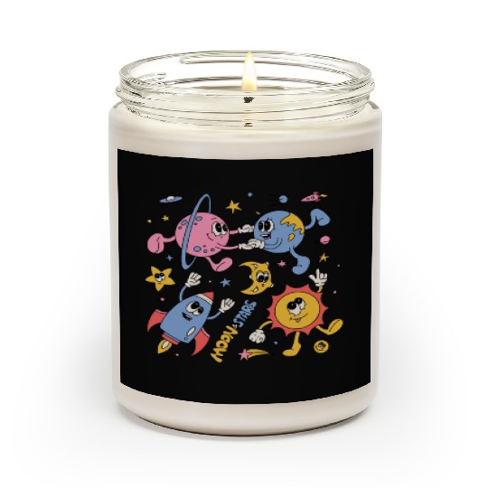 Solar System Planets Moon Sun Saturn Cute Groovy Scented Candles