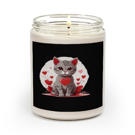 Cat love heart valentine day motif Scented Candles