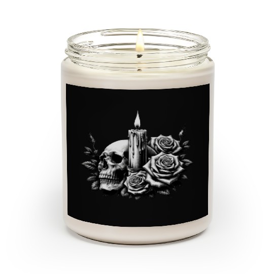 Gothic Skull and Roses Graphic Art Scented Candles