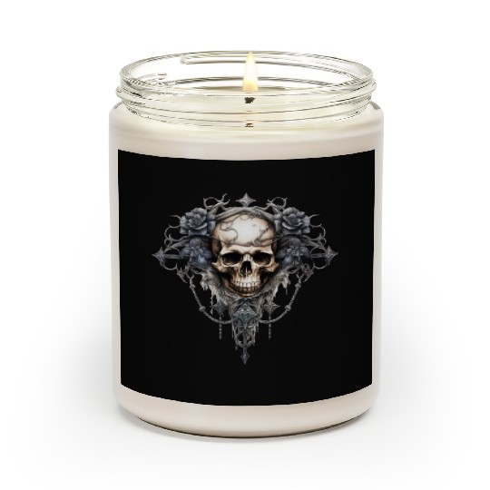 Gothic Art Print with Skull and Roses Scented Candles
