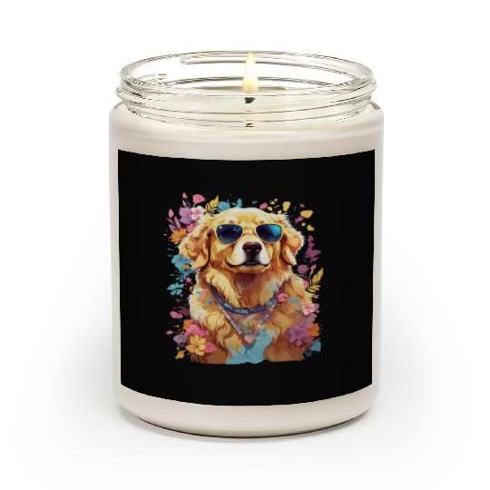 Cool Golden Retriever with Sunglasses and Flowers Scented Candles