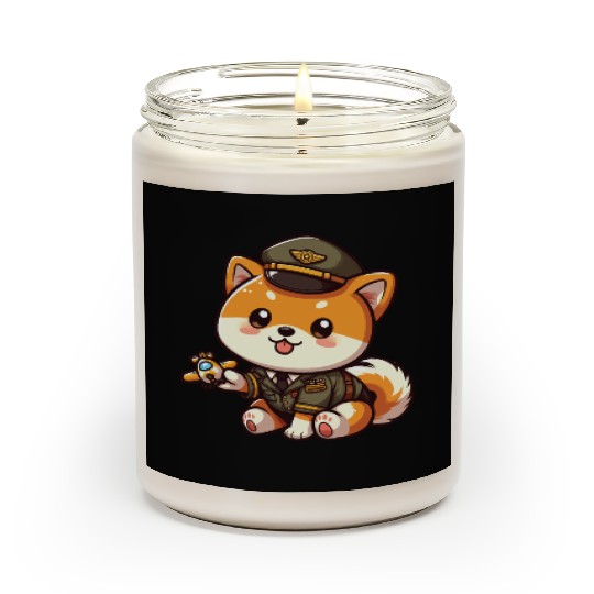 Cute Shiba Inu Pilot Playing Airplane Toys Scented Candles