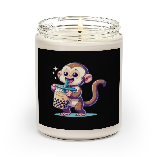 Kawaii Bubble Tea Boba Cappuccino Monkey Scented Candles