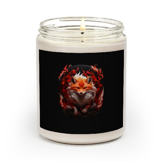Nine tailed fox in glowing red fire Scented Candles