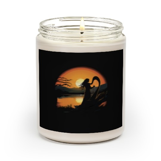 Harp Player Harpist Girl Woman Musician Sunset Scented Candles