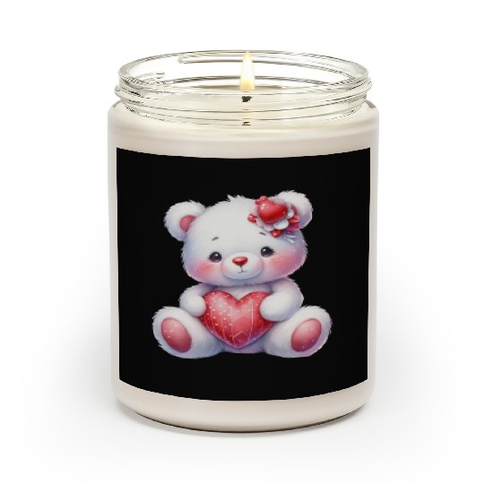 White Teddy Bear Love Valentine's Day Red Heart Scented Candles