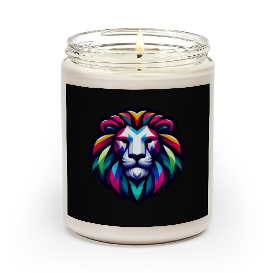 Vibrant Spectrum Lion - Abstract Wildlife Majesty Scented Candles