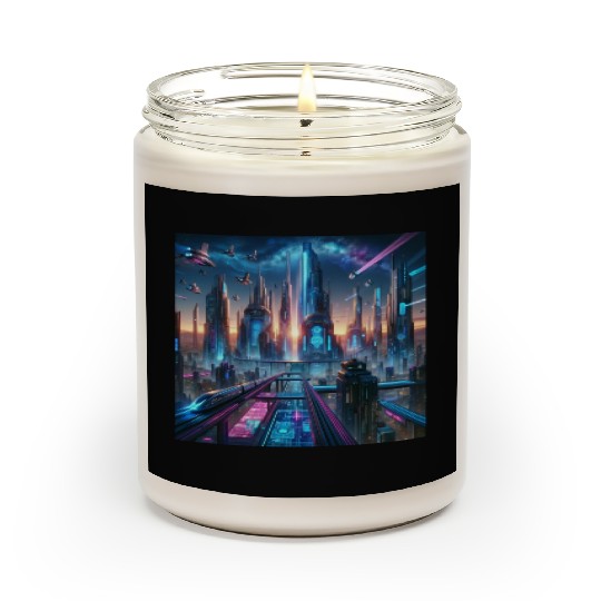 Future Metropolis Neon Cityscape at Night Scented Candles