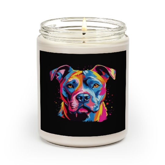 Watercolor Colorful American Pit Bull Terrier Scented Candles