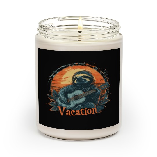 Tropical Sloth Guitar Vacation Sunset Beach Scented Candles