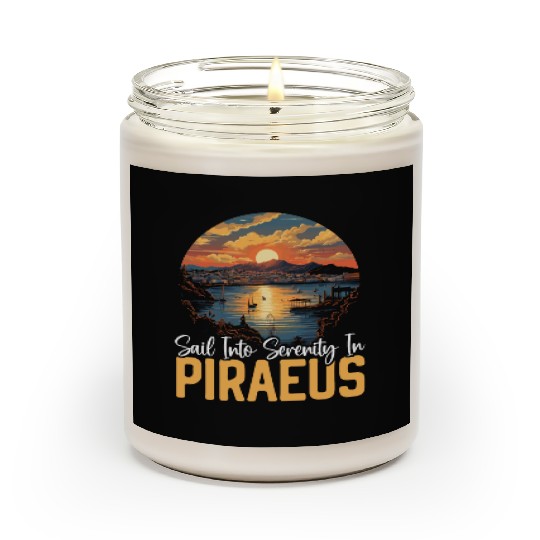 Piraeus Greece Travel Vacation Europe Greek Flag Scented Candles
