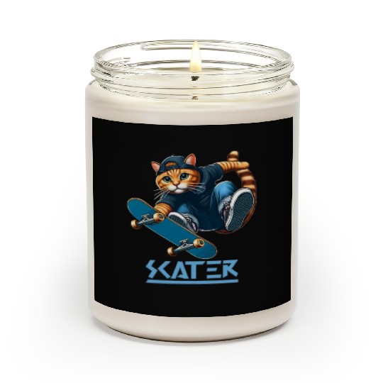 Cute Cat Playing Skateboard (Skater) Scented Candles