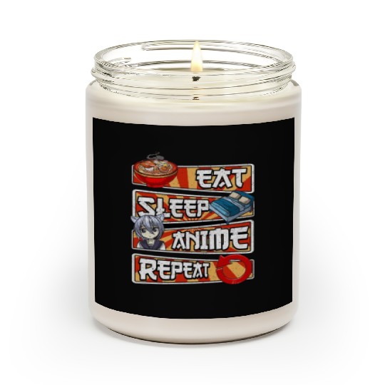 eat sleep anime repeat cute lovers obsessed Scented Candles