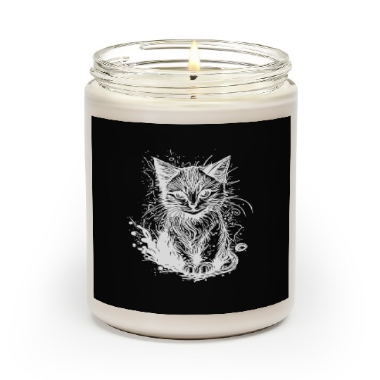 Cuddly Little Cat In Vintage Tattoo Style Scented Candles