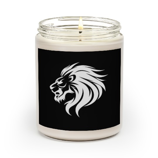 Angry Lion Head Tattoo Style Waving Mane Scented Candles