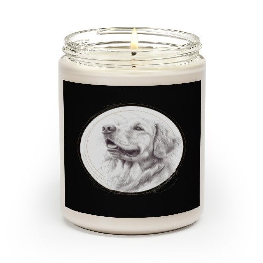 Golden retriever portrait pencil sketch Scented Candles
