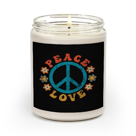 Peace & Love - Hippie Peace Sign With Flowers Scented Candles