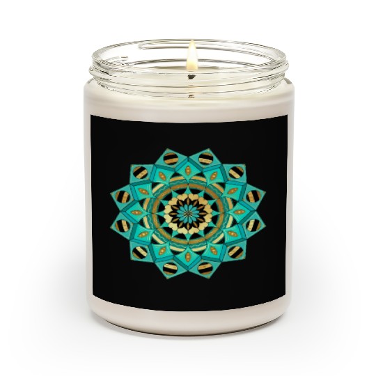 Mandala blue gold black with hearts Scented Candles