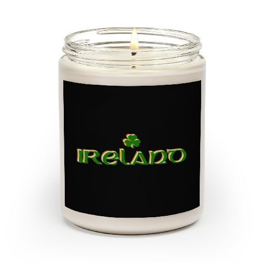 Ireland Celtic Text Shamrock in Green White & Gold Scented Candles