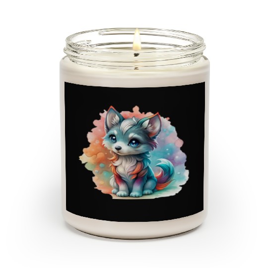 Cute Chibi Grey Wolf For Wolf Lovers Scented Candles