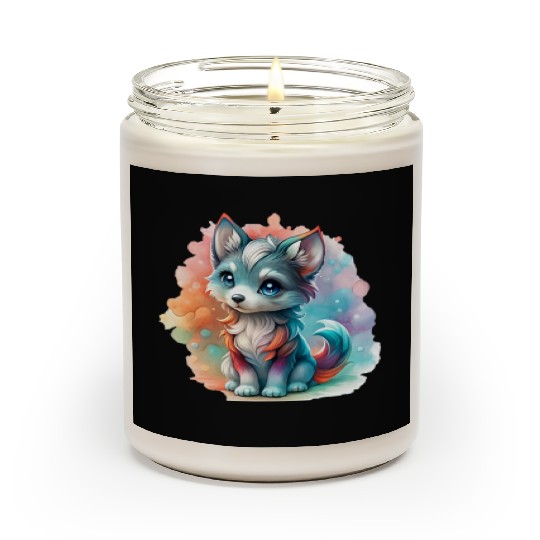 Cute Chibi Grey Wolf For Wolf Lovers Scented Candles
