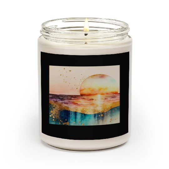 Sunset Beach Watercolor Painting Scented Candles