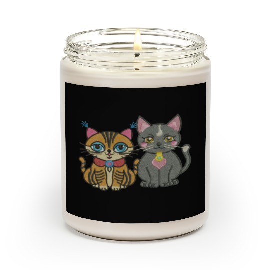 Cute catty couple embroidery design. Scented Candles