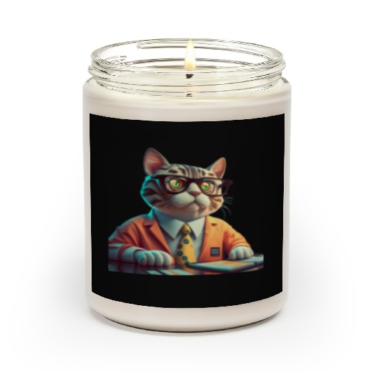 3D Business Cat Analyzes Charts - Design Scented Candles