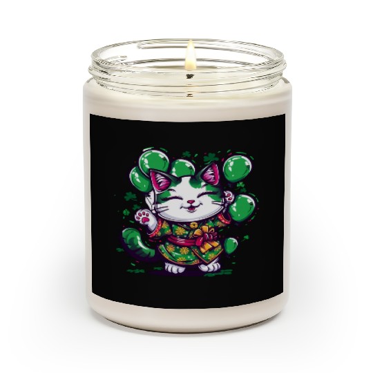 Kawaii St Patricks Day Cat With Balloons Scented Candles