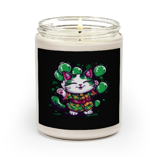 Kawaii St Patricks Day Cat With Balloons Scented Candles