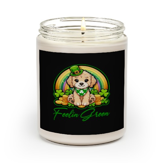 Feelin Green Puppy Rainbow Funny St Patrick's Day Scented Candles