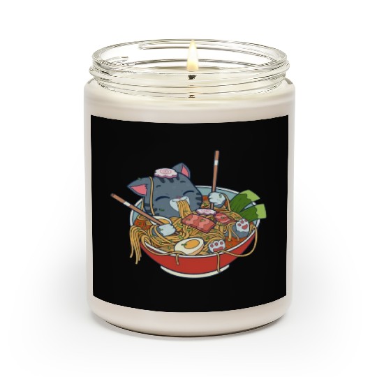 cat eating ramen Scented Candles