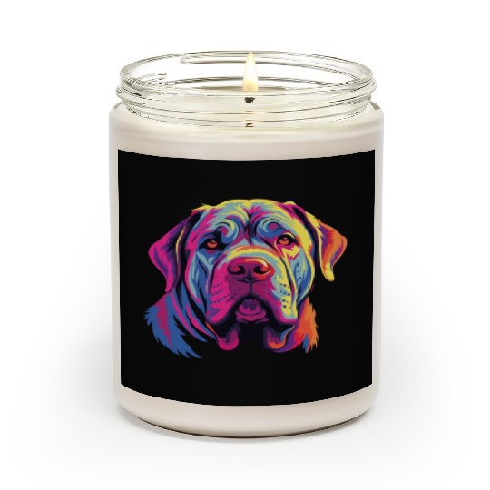 Watercolor Colorful Neapolitan Mastiff Scented Candles
