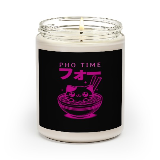 Pho Time Pink Cute Kitten in a Bowl Scented Candles