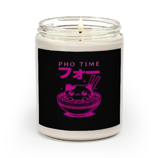 Pho Time Pink Cute Kitten in a Bowl Scented Candles
