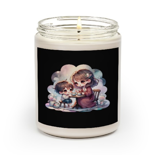 Mother and Son Enjoying a Cozy Tea Party Scented Candles