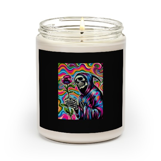 Psychedelic Grim Reaper Holding Sweet Pea Flower Scented Candles