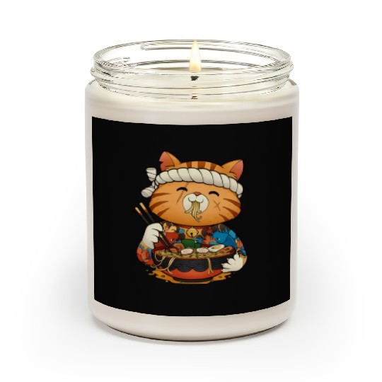 Cute anime cat eating ramen noodles Scented Candles