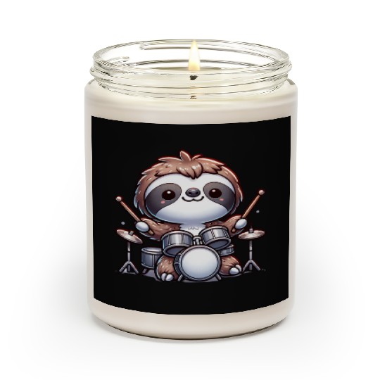 Cool Sloth Drummer Lazy Beats Design Scented Candles