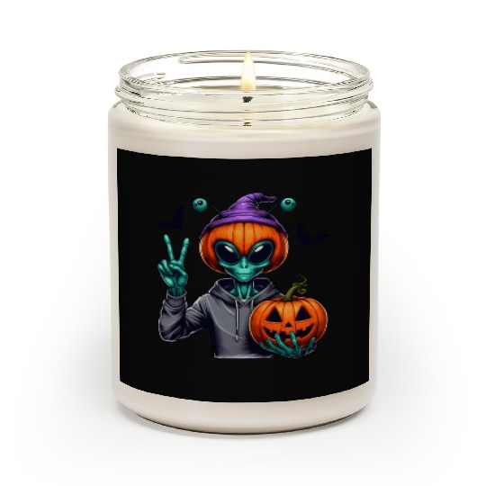 Peaceful alien with Halloween pumpkin Scented Candles