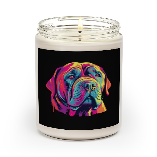 Watercolor Colorful Neapolitan Mastiff Scented Candles