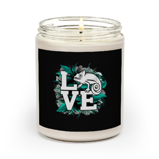 Chameleon Lizard Love Green Teal Text Design Scented Candles