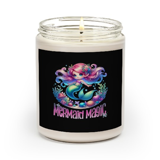 Cute Mermaid Magic Graphic, Colorful Ocean Fantasy Scented Candles
