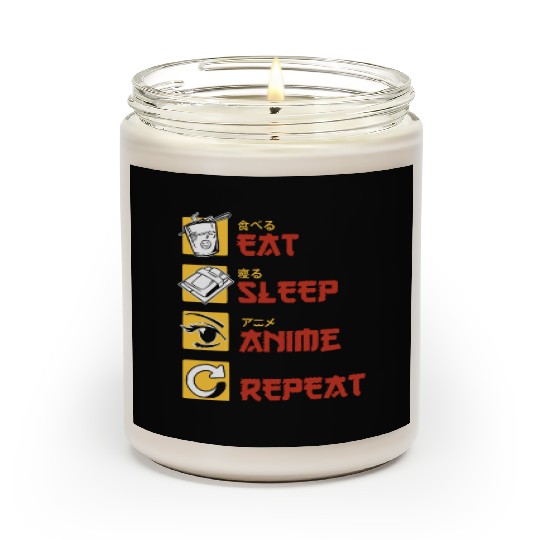 eat sleep anime repeat funny manga Scented Candles