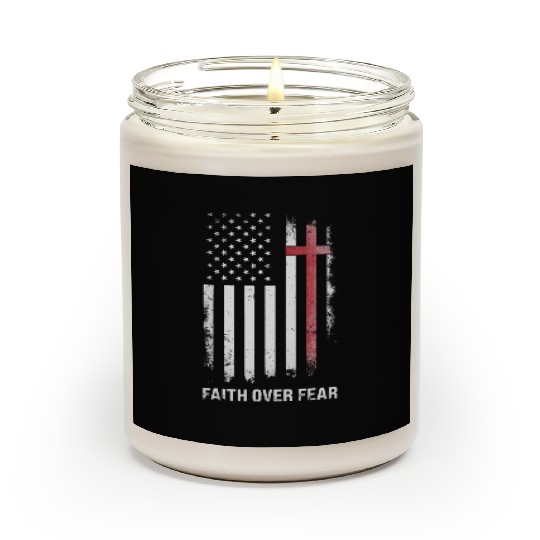 US USA Flag American Faith Over Fear Cross Scented Candles