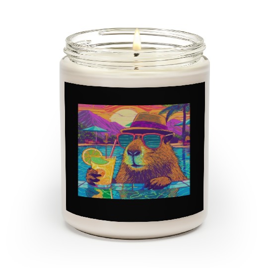 Capybara on vacation sipping on Lemonade Scented Candles